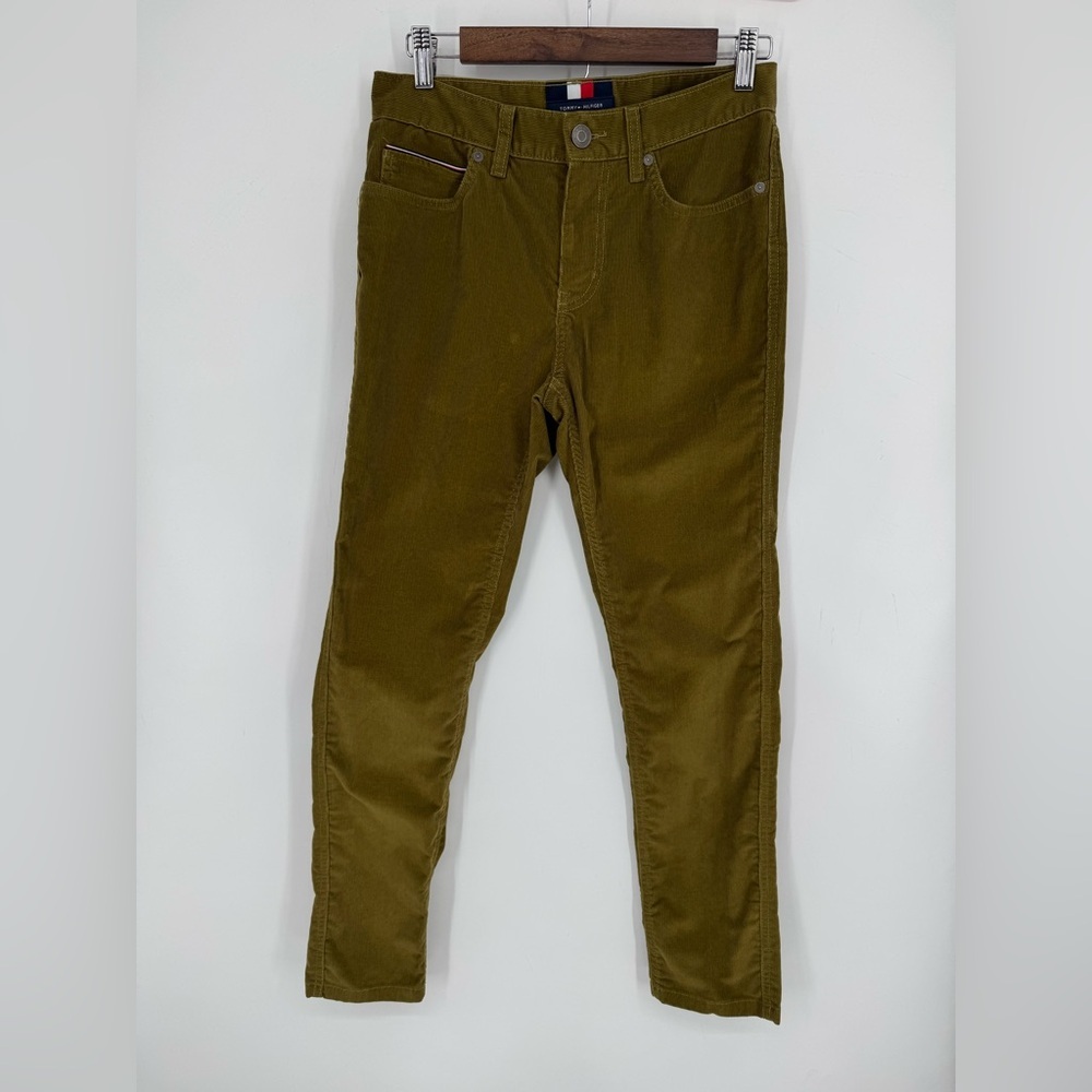 Tommy Hilfiger Men's Green Corduroy Flag Logo Slim Fit Pants Size 28/30